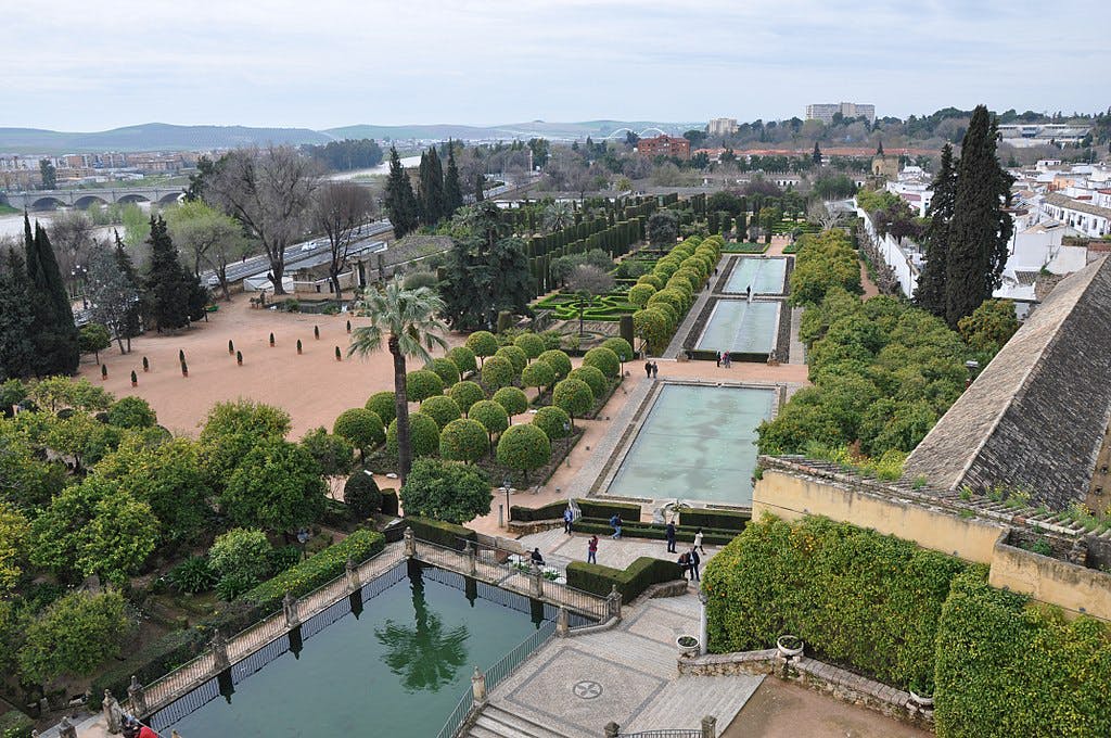 Vista aérea de los Jardines Alcázar Córdoba.